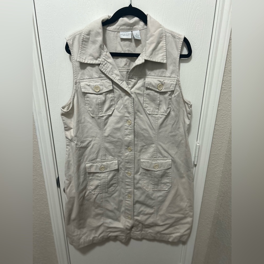 Sonoma Khaki Utility Safari Style Dress Sleeveless Size XL 100% Cotton